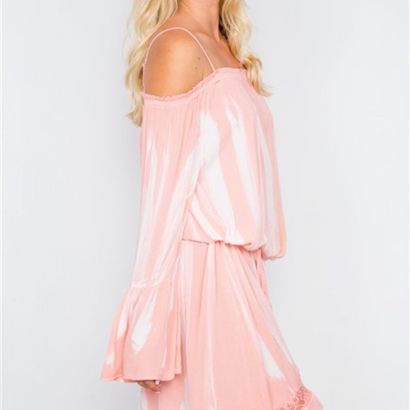 Pink Bell Sleeves Tie Dye Boho Mini Dress - Picture 1 of 4